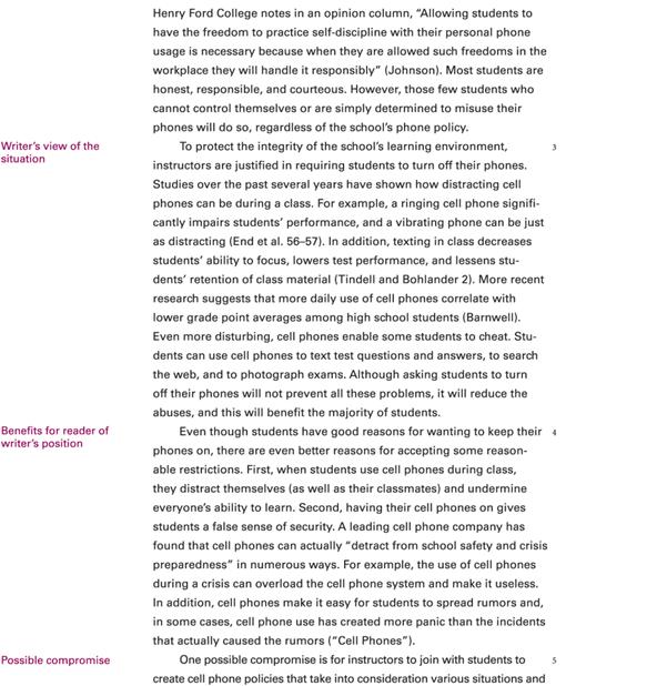The continuation of the essay, from the previous page, with annotations in parentheses.