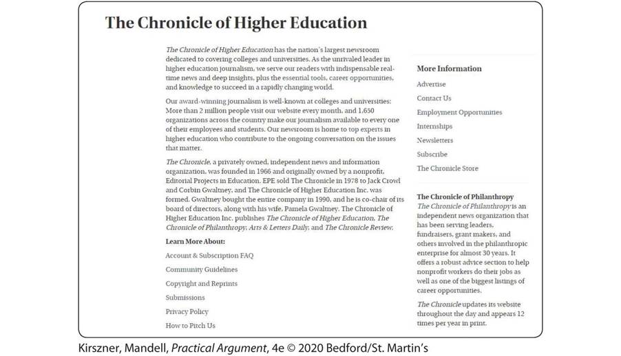 A page from The Chronicle of Higher Education.