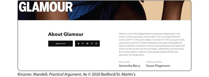 A page from the website of Glamour shows information about the magazine.