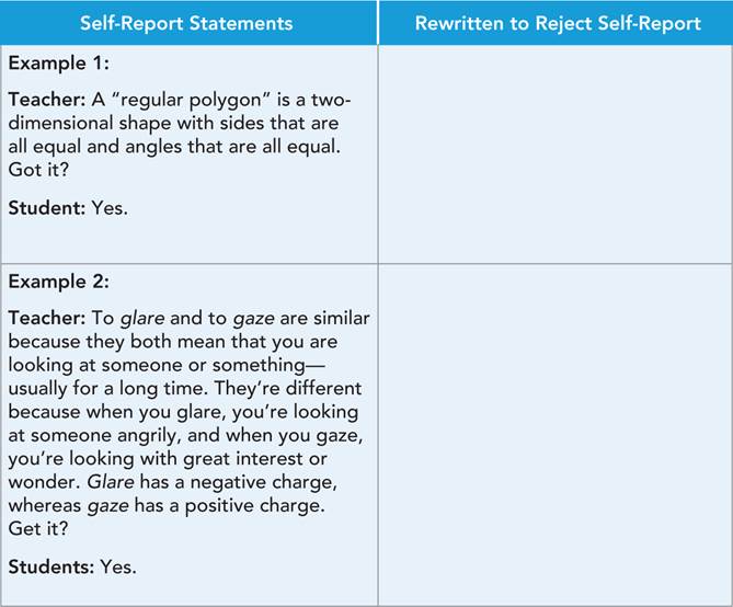 Table represents Reject Self-Report Mini Case Studies.