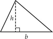 A non-right triangle with a dashed line drawn from the top vertex perpendicular to the base of the triangle. The dashed line is labeled H and the base of the triangle is labeled B.
